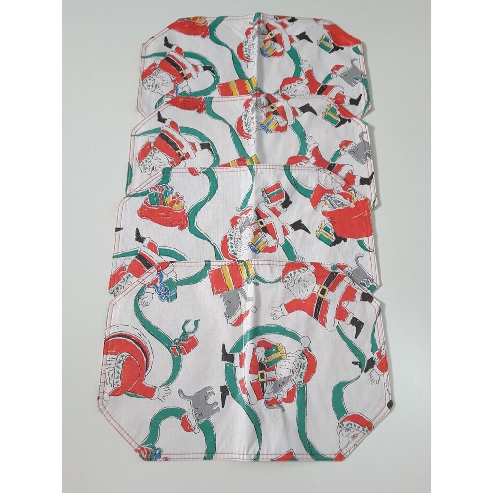 Vintage Santa with Cat Christmas Holiday Reversible Plastic Placemats, Set of 4